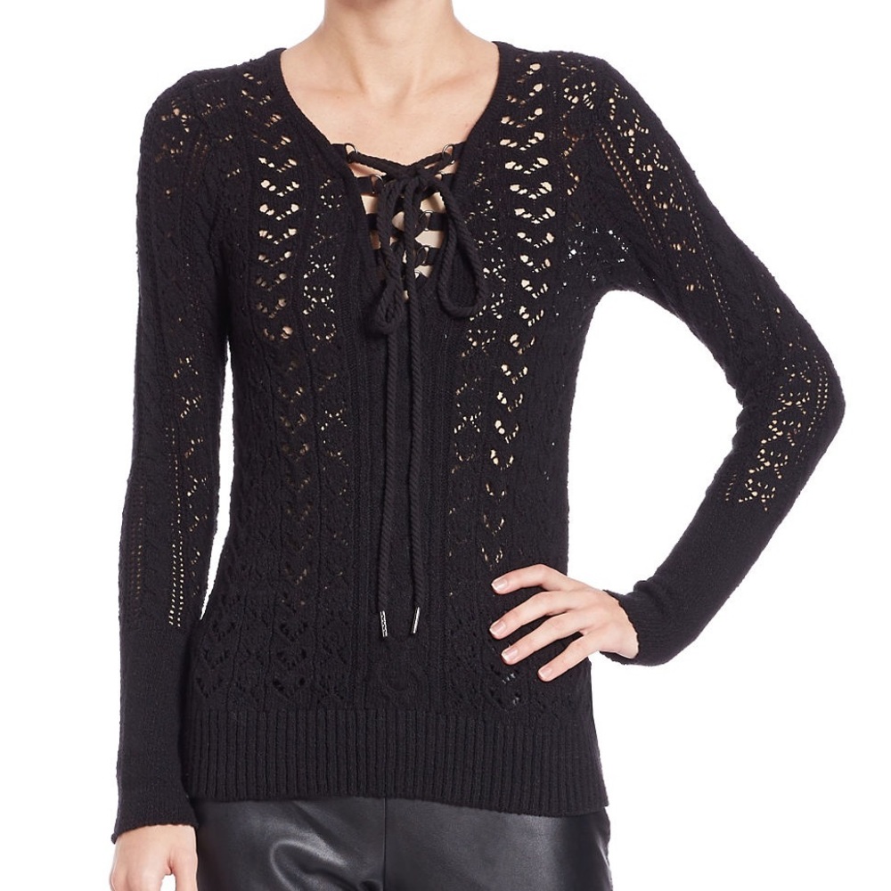 Free People Black Lace-up Knit Sweater